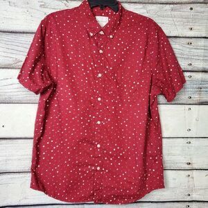 American Eagle Men’s Large Red Short Sleeve Button Down Shirt Geometric Print